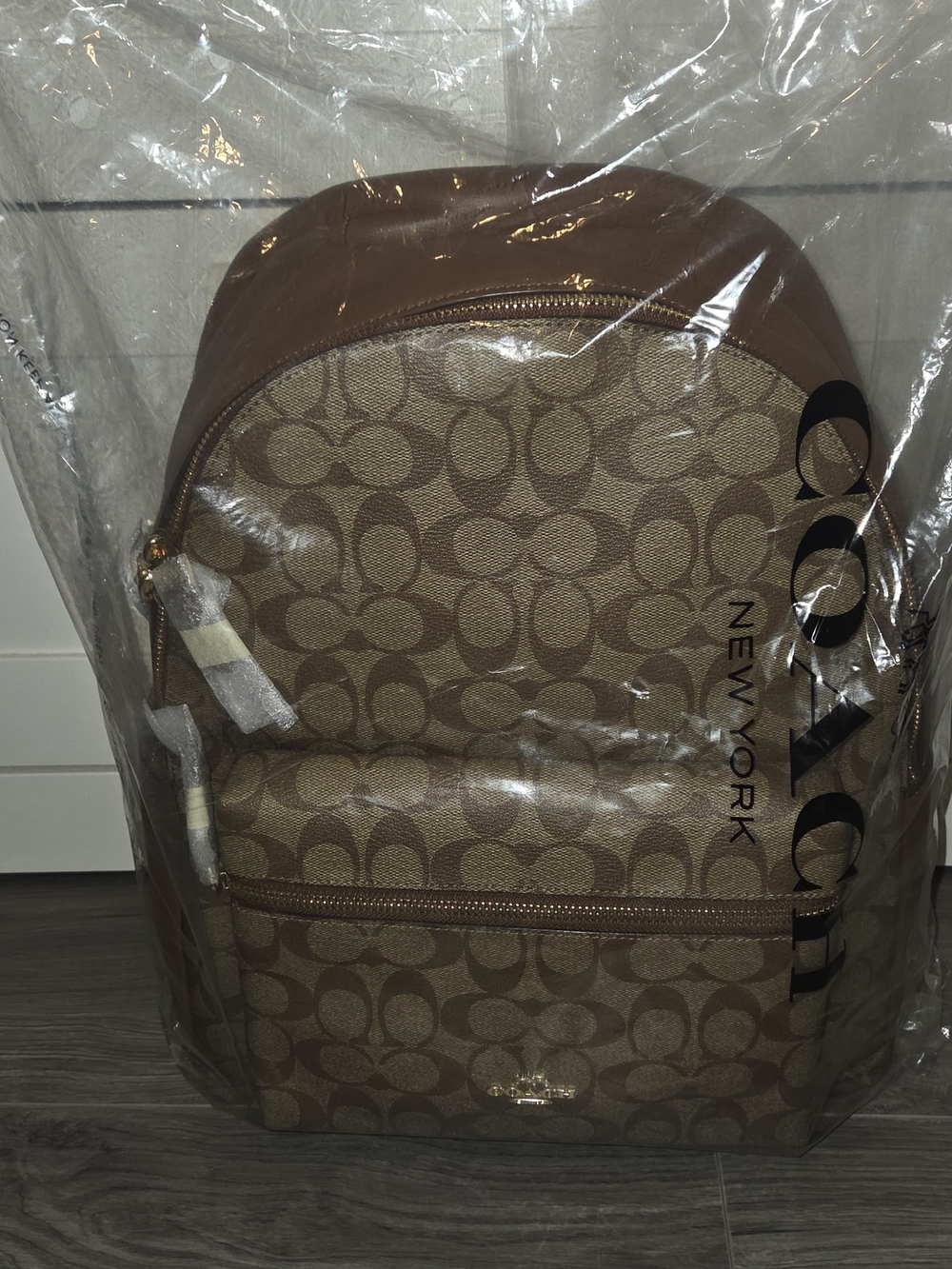Coach Brown Signature Canvas Backpack with Tan Trim